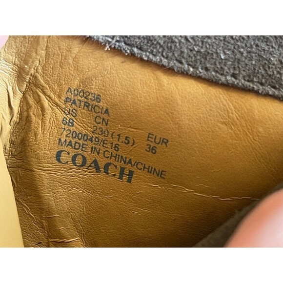 COACH Women's Sz 6 Patricia Bootie Dark Brown Suede Leather Block Heel - Picture 8 of 12